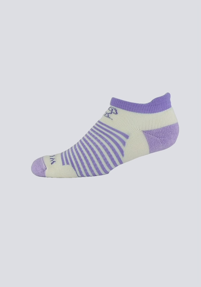 Video of Amelia sock rotating in periwinkle stripe color