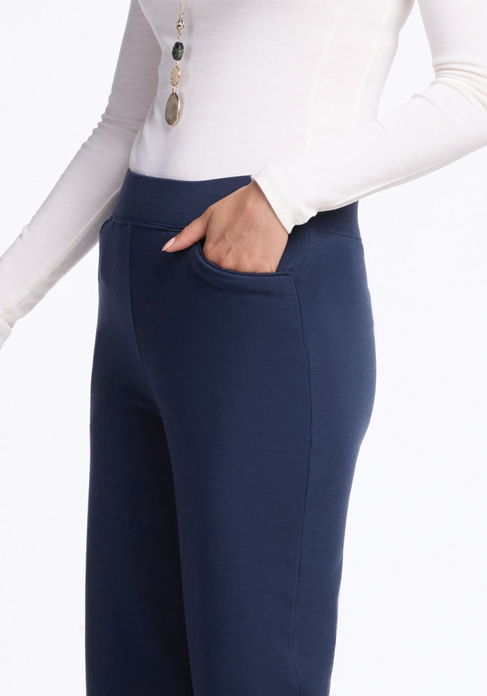 Model wearing Ellie pants - Deep Navy