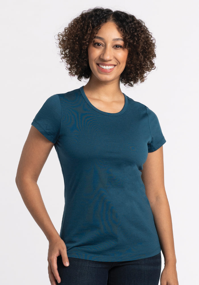 Woolx Addie Short Sleeve Crew Tee sale in green extra large women merino wool stretch