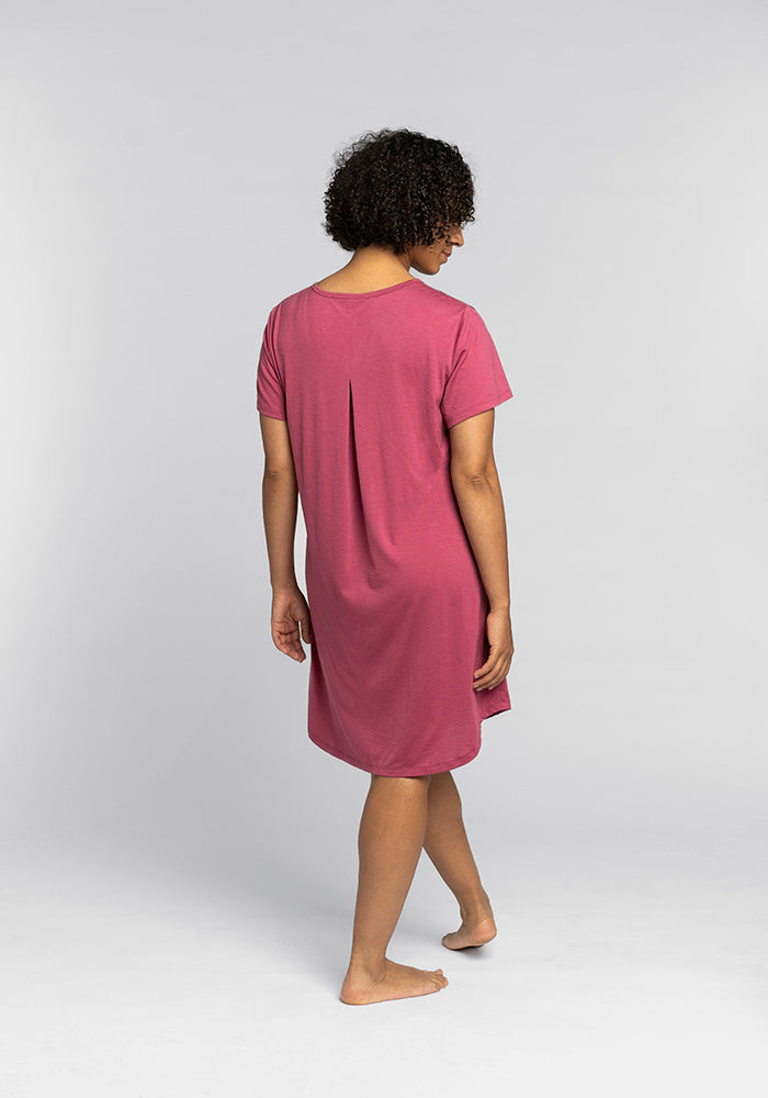 Model wearing Desi nightgown - Red Violet 