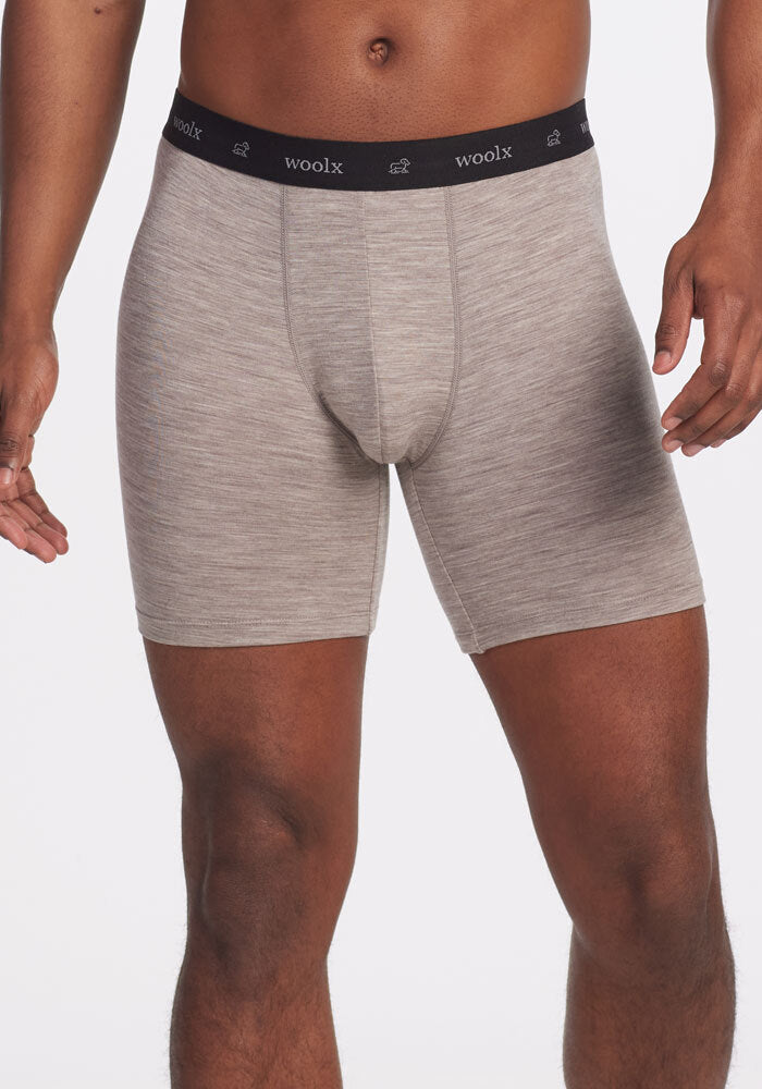 Model wearing Jazzy boxer briefs - Light Mocha