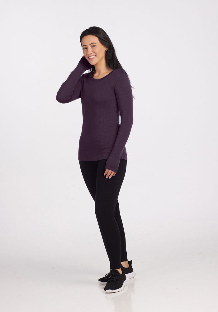 Model wearing Kenzie long sleeve - Deep Plum