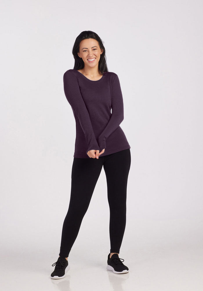 Model wearing Kenzie long sleeve - Deep Plum