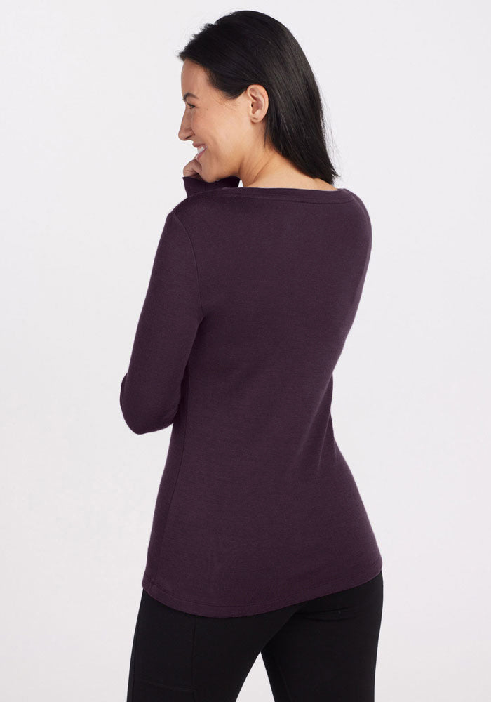 Model wearing Kenzie long sleeve - Deep Plum