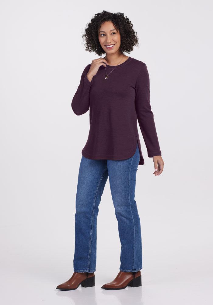 Model wearing Blair tunic - Deep Plum