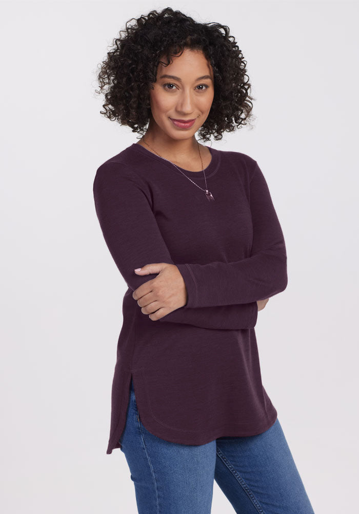 Model wearing Blair tunic - Deep Plum