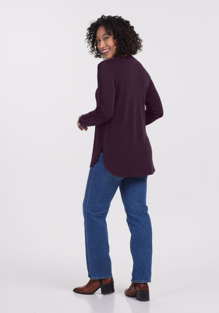 Model wearing Blair tunic - Deep Plum