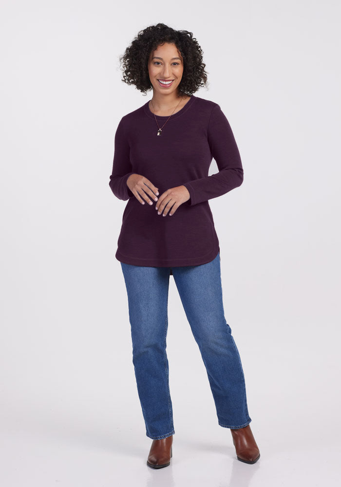 Model wearing Blair tunic - Deep Plum