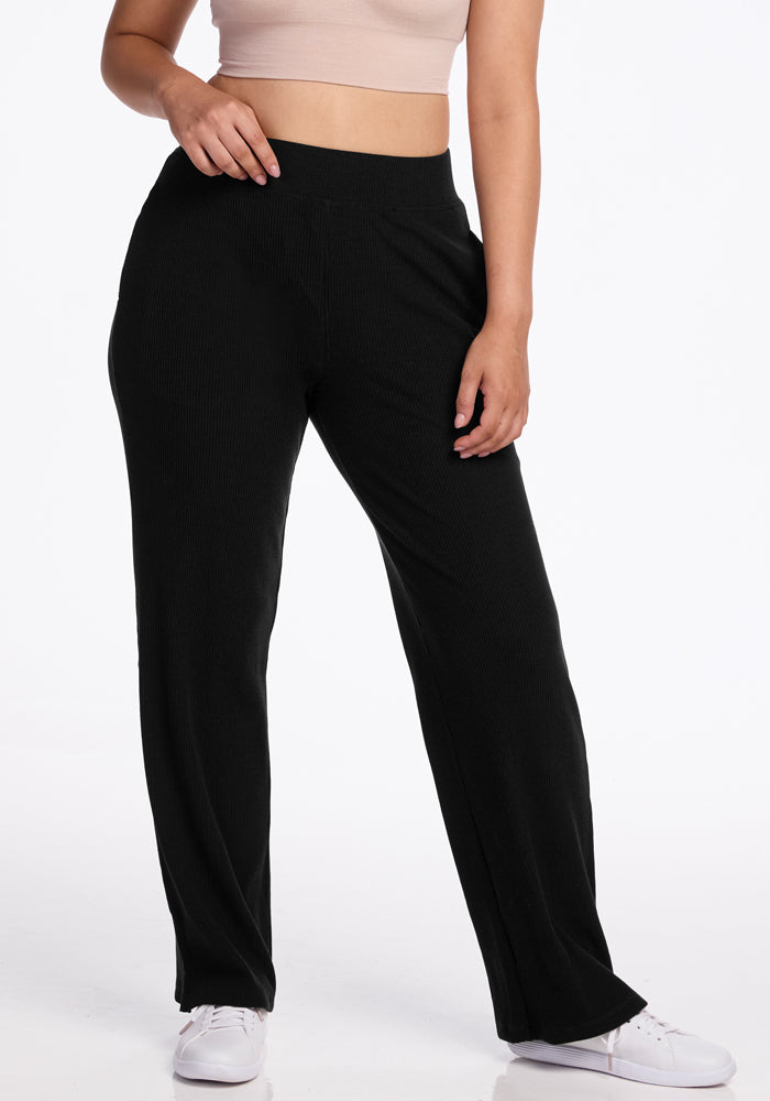 Womens merino wool ribbed pants - Black