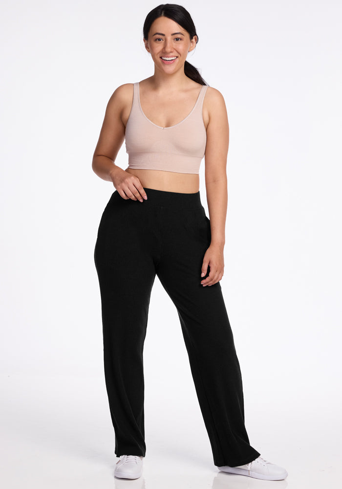 womens ribbed pants - black 