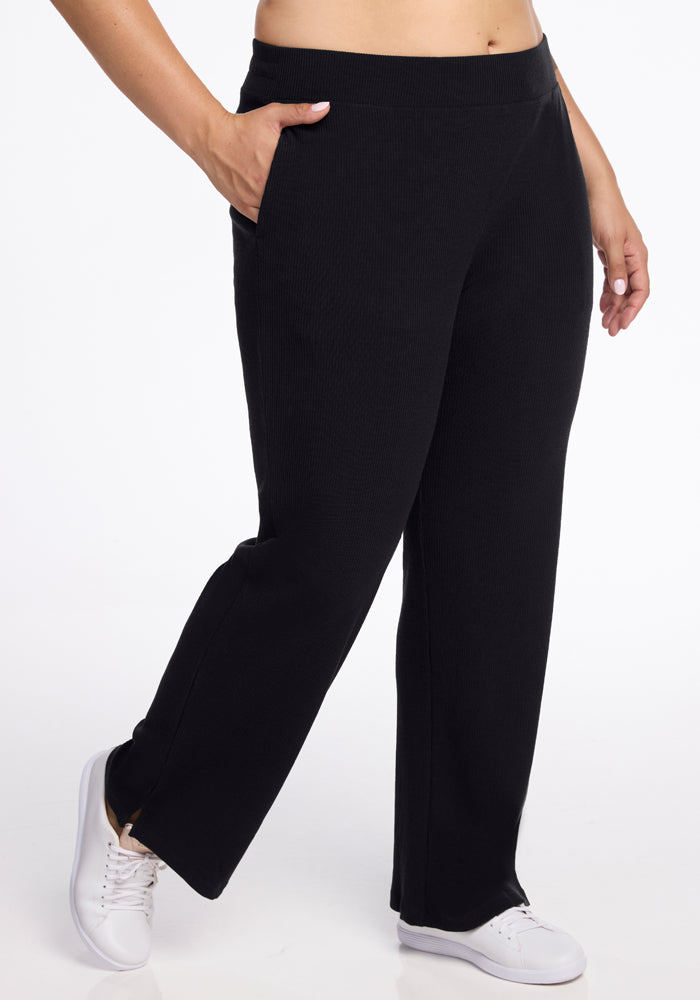 womens ribbed black pants merino wool - black